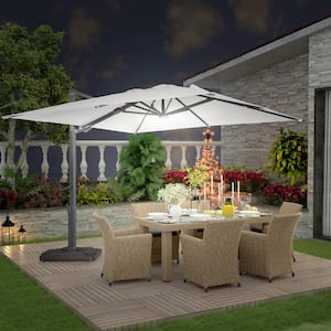 High-Quality 10 ft. Aluminum Square Cantilever Outdoor Patio Umbrella LED Lights 360-Degree Rotation in Gray with Base