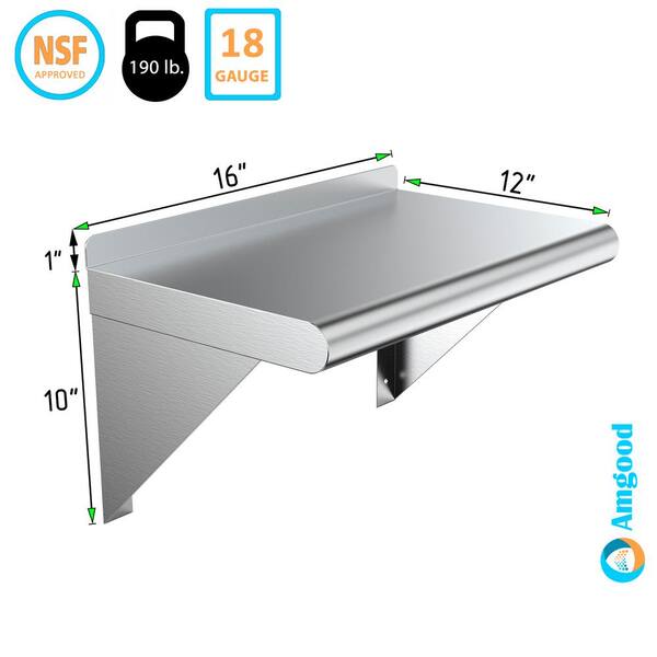 Stainless Steel Floating Shelf 12 Deep for Kitchen, Bathroom and