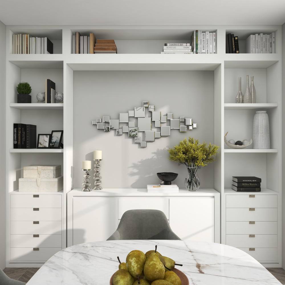 Silver Geometric Frameless Wall Mirror with Cut Out Design