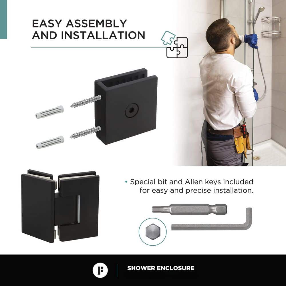 Black Tempered Glass Frameless Corner Shower Enclosure - 34" x 34" x 74"