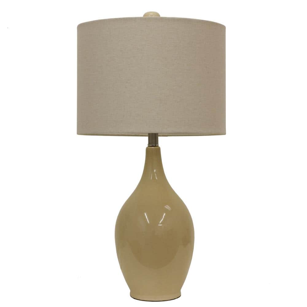 Decor Therapy Anabelle Ceramic 27 in. Carmel Table Lamp with Linen