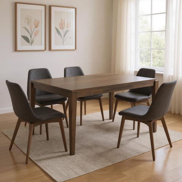 Brown Wood 72.00 in. 4 Leg Base Dining Table Seats 6