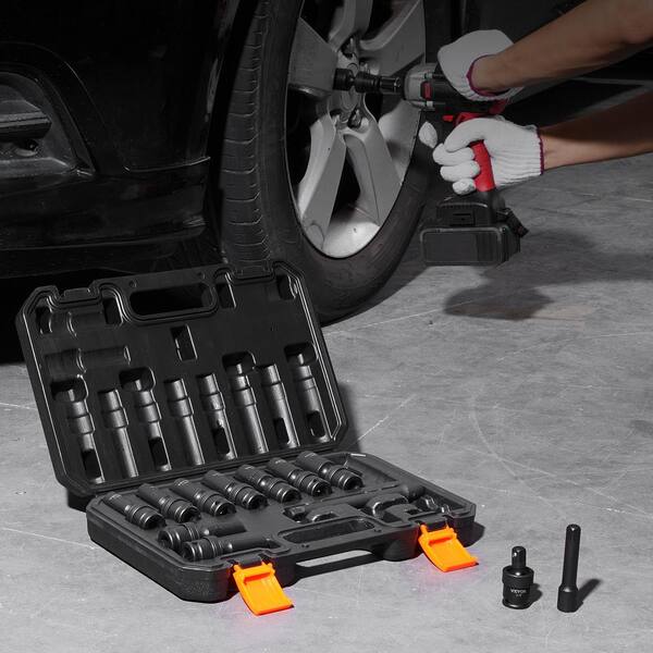 3/8 in. 360 Degree Swivel Impact Sockets Set 6 Point Drive Bit Ratchet Tool Kit Case (14-piece)