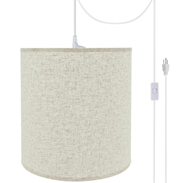 Aspen Creative Corporation 1-Light White Plug-In Swag Pendant with Beige Hardback Empire Fabric Shade