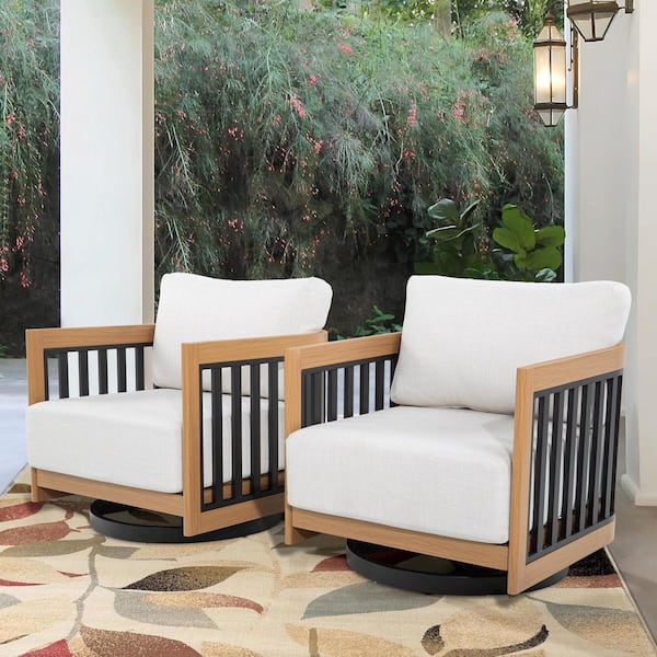 Sereno Aluminum Outdoor Swivel Lounge Chairs with White Cushion (2-Pack)