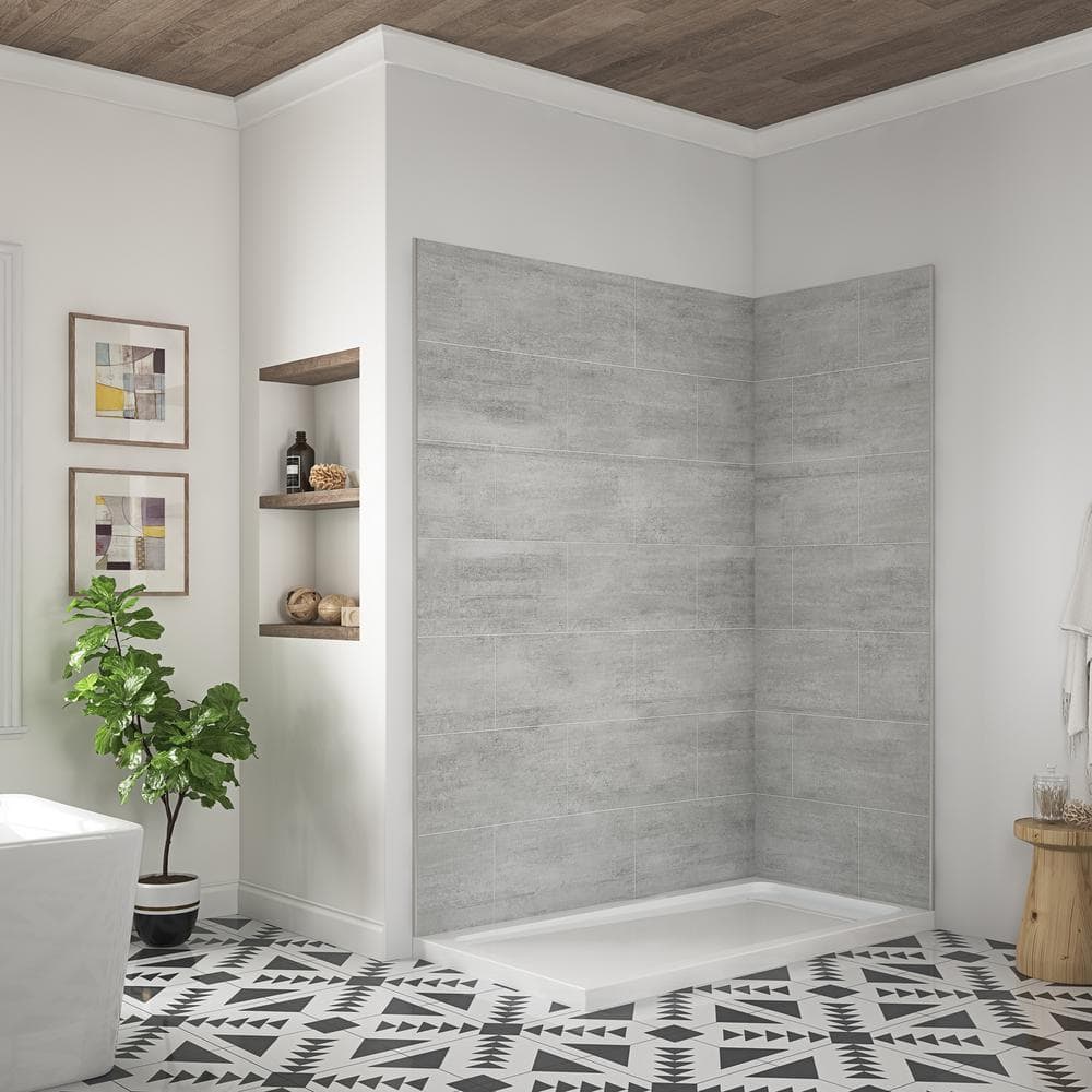 Misty 59.69 in. W x 80 in. H x 31.3 in. D 4-Piece Glue-Up Corner Shower Surrounds in Gray Tile Finish price history on PriceWatchPro