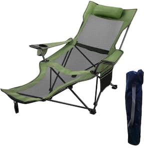 66.14 x 22.05 x 27.17 Oversized Camp Chair with Footrest and Storage Bag, Green Reclining Folding Camp Chair