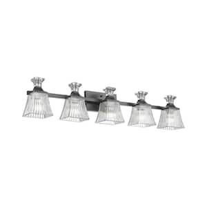 37.8 in. 5-Light Black Vanity Light with Clear Shade for Bathroom Living Room