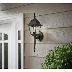 Hampton Bay 19.75 in. Black 1-Light Outdoor Line Voltage Wall Sconce with No Bulb Included