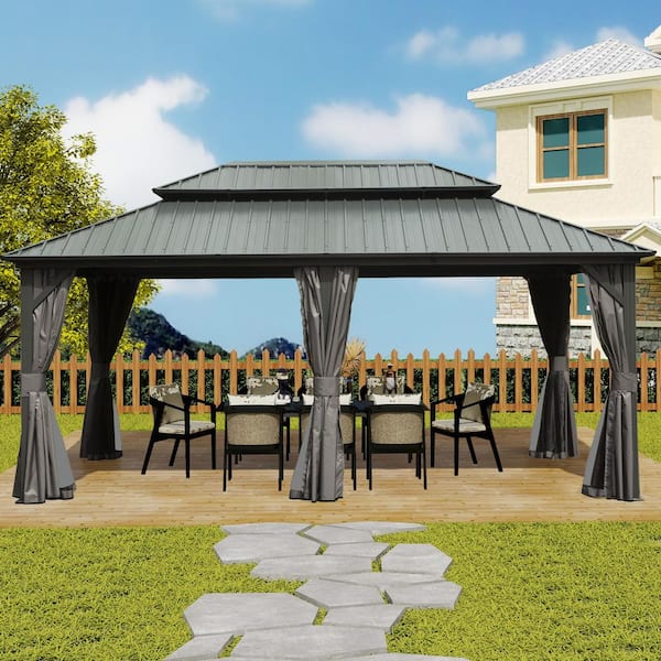 ToolCat 12 x 18 Gray Hardtop Gazebo, Aluminum Metal Gazebo