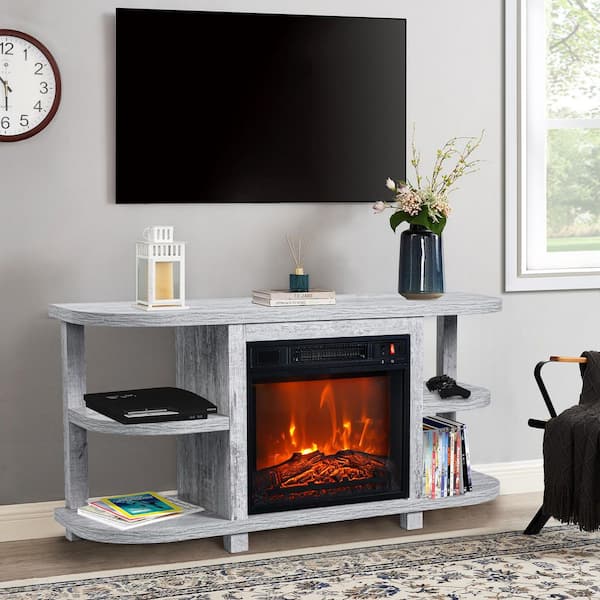 IHOMEadore 48 in. Light Gray Corner Fireplace TV Stand Media
