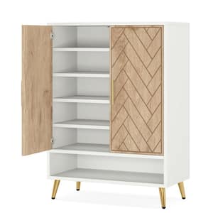 Lauren 43.31 in. H x 29.53 in. W Brown and White Wood Shoe Storage Cabinet with Doors and 7 Shelves, 24 Pairs