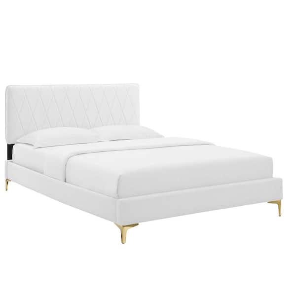 Modway Phillipa White Performance Velvet Queen Platform Bed