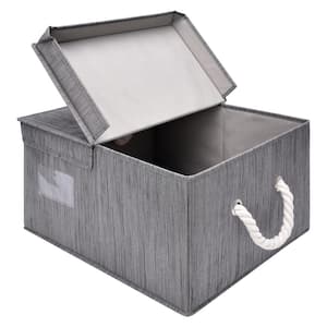 11-Gal. Foldable Polyester Storage Bin with Cotton Rope Handles and Double-Open Lid in Slate