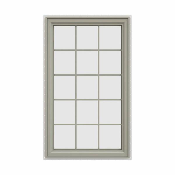 JELD-WEN 35.5 in. x 59.5 in. V-4500 Series Desert Sand Painted Vinyl Right-Handed Casement Window with Colonial Grids/Grilles