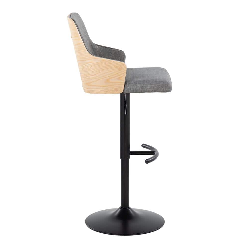 Stella Adjustable Swivel Barstools with Gray Fabric and Wood Back
