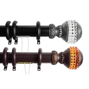 84 in. - 156 in. Gemstone Decorative Traverse Rod with Rings in Black