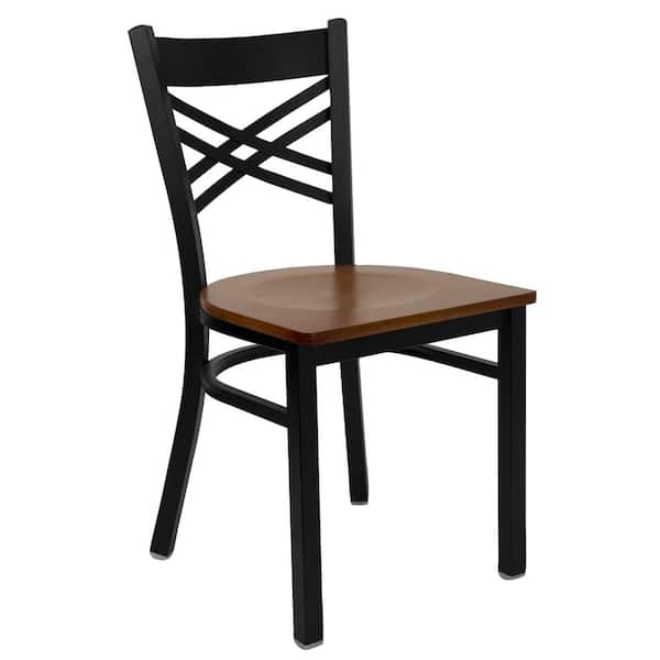Flash Furniture Hercules Series Black X Back Metal Restaurant Chair with Cherry Wood Seat