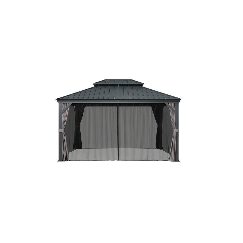 13 ft. x 13 ft. Gray Patio Outdoor Gazebo for Backyard Hardtop Aluminum Frame with Hooks, Netting, Curtain 24-Lights price history on PriceWatchPro