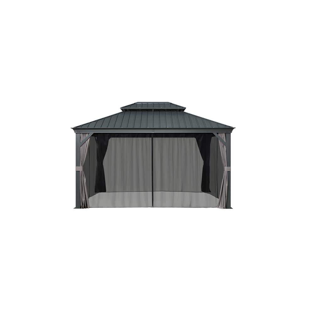 13 ft.x17ft. White Luxury Aluminum Frame Hardtop Gazebo for Patio Deck Backyard Netting Hooks Upgraded Curtain 36-Lights price history on PriceWatchPro