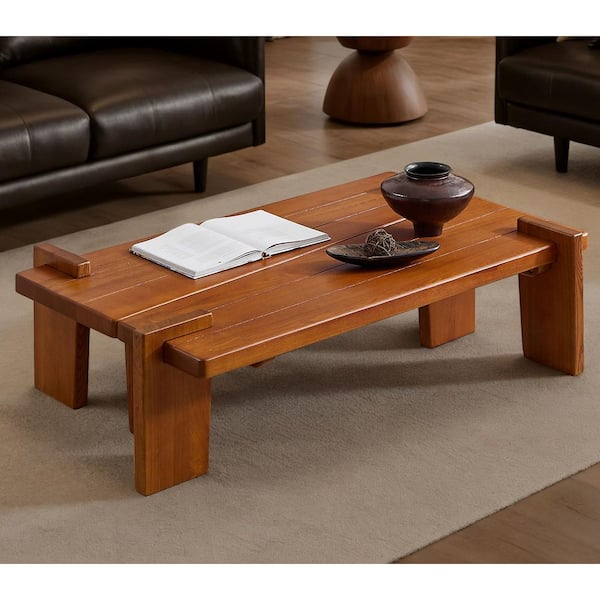 Art Leon Chic 49.6 in. Teak Color Rectangle Solid Wood Coffee Table