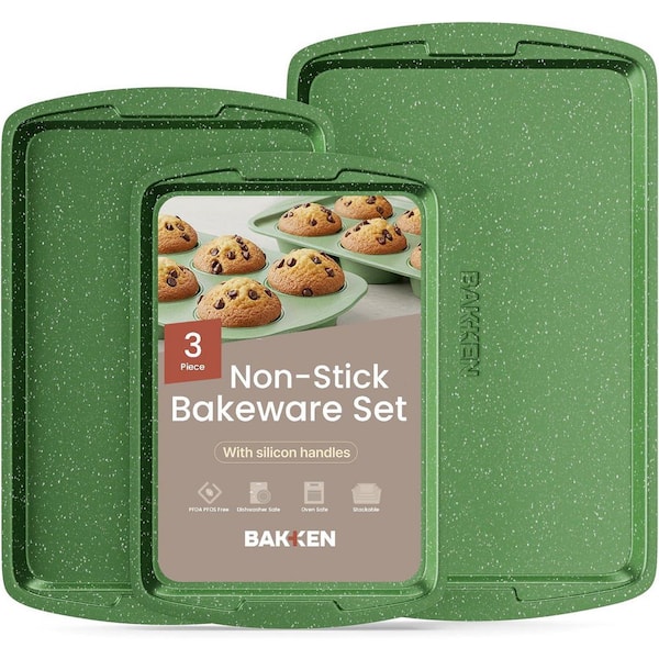 3-Piece Nonstick Coating, Commercial Grade Carbon Steel Bakeware Set, Green