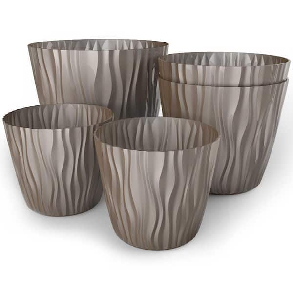MUELLER 6 in., 7.5 in. and 9.3 in. Dia Mocha Plant and Flower Pot, Stylish Indoor and Outdoor Polypropylene Planter, (5/1 Set)
