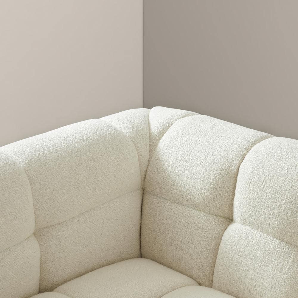 Mid-Century Modern White Tufted Microfiber Sofa with Wood Base