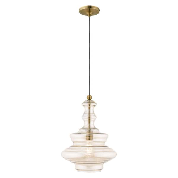 Midland 1-Light Antique Brass Pendant with Champagne Glass