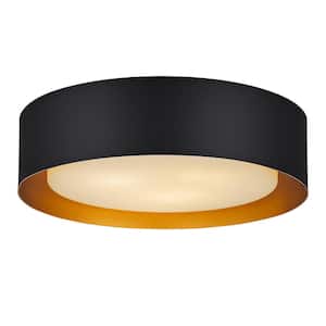 19.7 in. 3-Light Black Flush Mount with Frosted Glass Shade and No Bulbs Included
