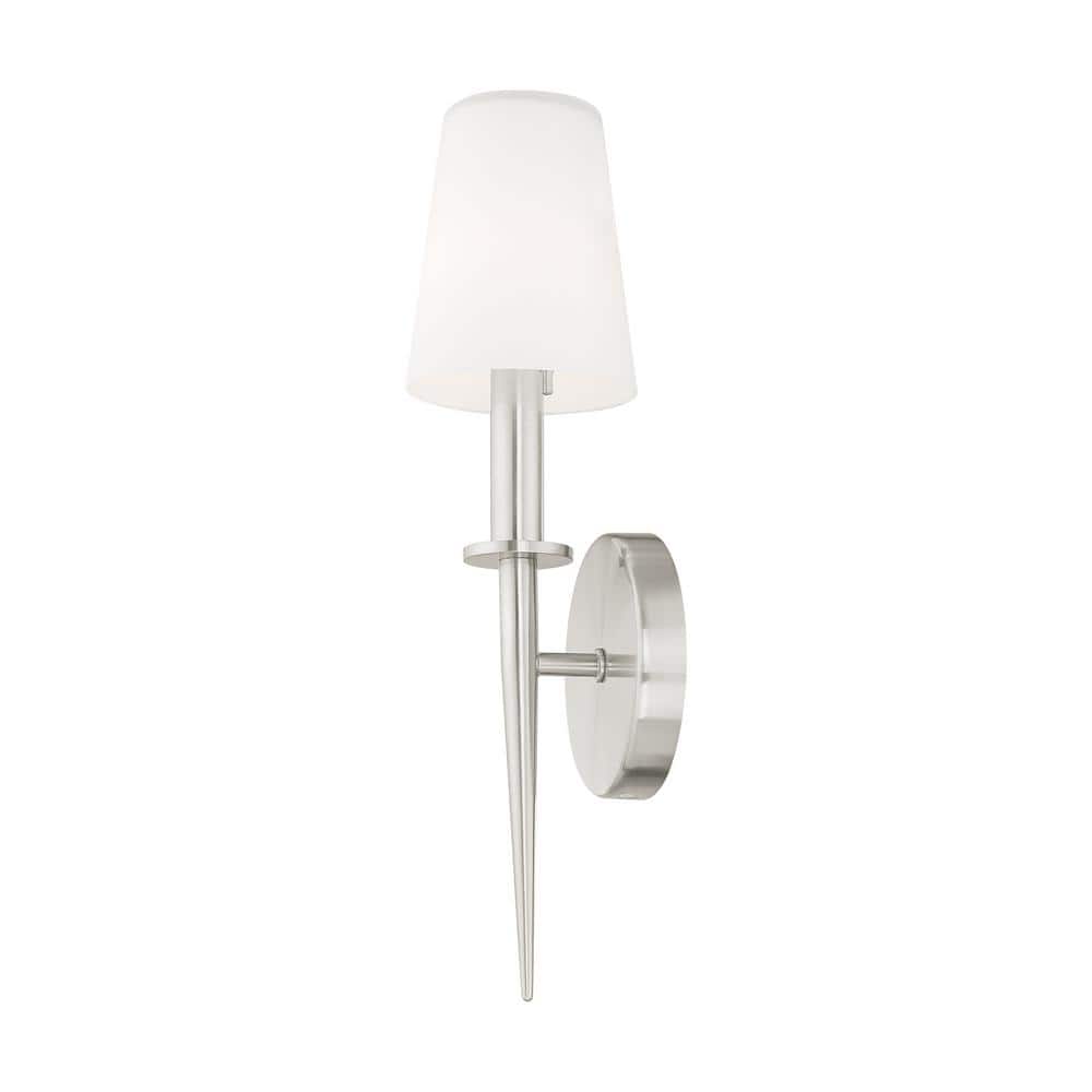 Witten Brushed Nickel 1-Light ADA Compliant Sconce with Opal White Glass