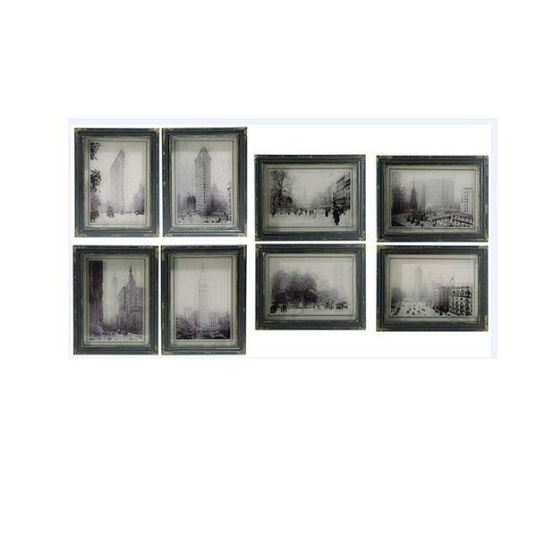 Unbranded Distressed Black City Scenes Wall Art (Set of 8)