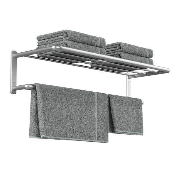2-Piece Aluminum Alloy 6-Bar Towel Rack Modern Style Wall-Mounted 21.26 in. in Silver