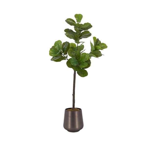 4 ft. Artificial Fiddle Leaf Fig Tree in Pewter Metal Pot