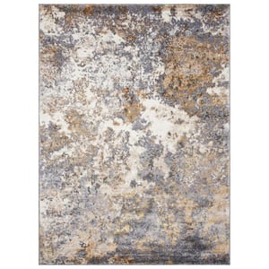Beverly Collection Grey 4x5 Abstract Polypropylene Modern Area Rug