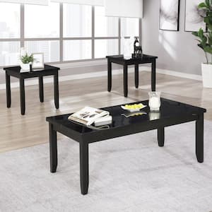 Melina 48 in. Black Rectangle Faux Marble Wood Top 3-Piece Coffee Table Set