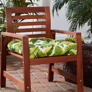 Palm Leaves White Square Tufted Outdoor Seat Cushion