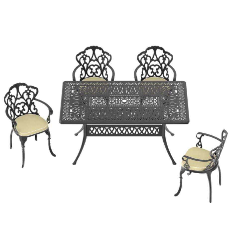 5-Piece Aluminum Outdoor Dining Set with Beige Cushions and Umbrella Hole, Patio Furniture Set price history on PriceWatchPro