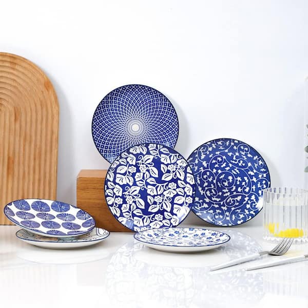 Numhew Vintage Blue Ceramic 6 fl. oz. Dessert Plates Set of 6, 6