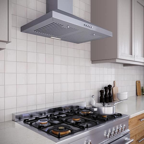 30 in. Goffredo Convertible Wall Mount Range Hood in Brushed Stainless Steel, Baffle Filters,Electronic Button,LED Light