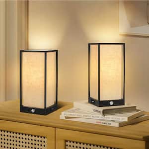 11.6 in. Black Dimmable Rotary/Touch Control Table Lamp Set with Beige Shade and USB + Type-c Port (Set of 2)