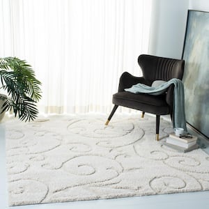 Florida Shag Cream 7 ft. x 7 ft. Square Floral High-Low Area Rug