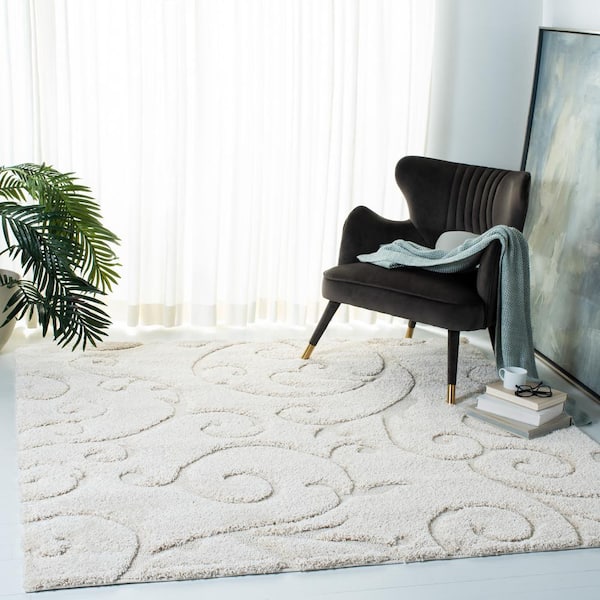 Florida Shag 11 ft. x 11 ft. Square Creme High-Low Floral Area Rug