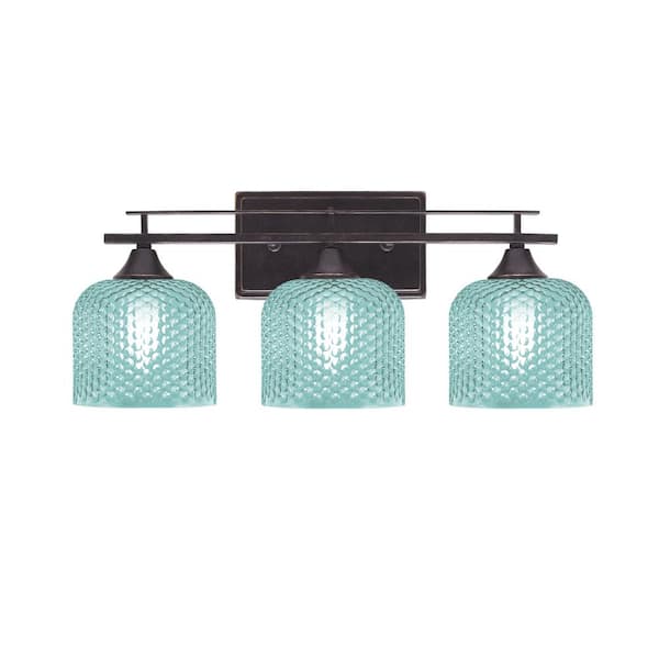Unbranded Ontario 21 in. 3-Light Vanity Light Dark Granite Turquoise Textured Glass Shade