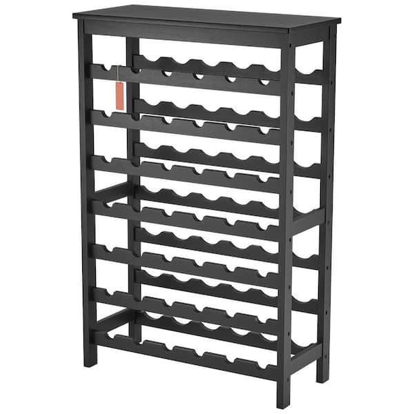 Black 42-Bottle 7-Tier Modular Wine Rack Bamboo Wood Display Shelf with TableTop