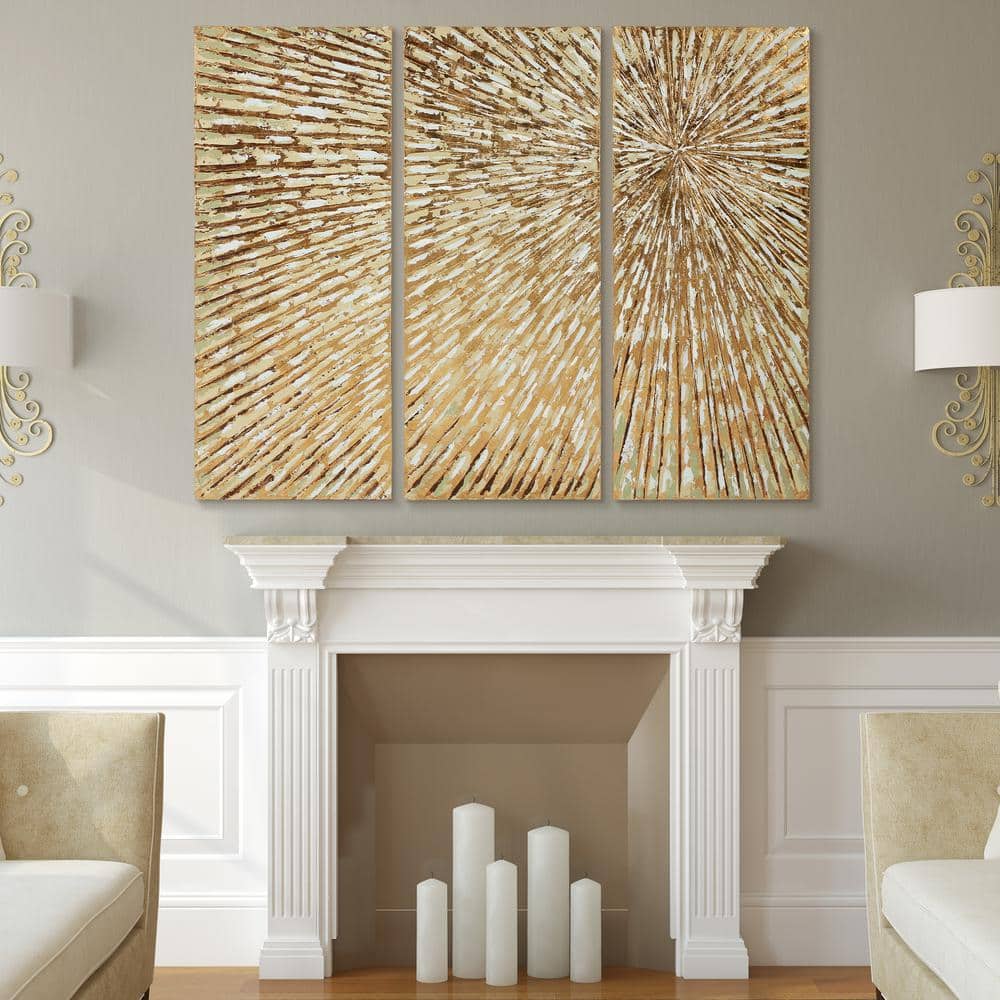 Sunshine Abstract Gold and Cream Hand Painted Canvas Triptych