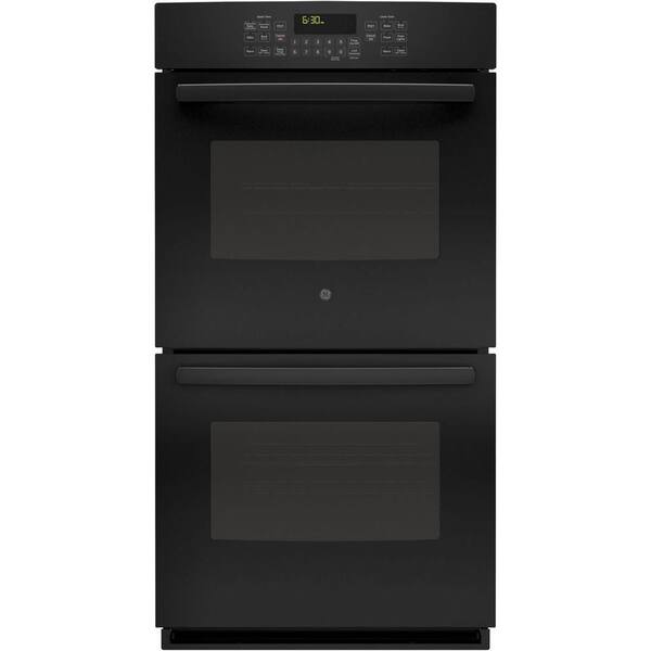 GE 27 in. Double Electric Wall Oven with Convection (Upper Oven) Self-Cleaning in Black