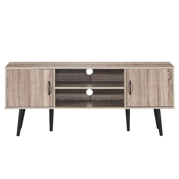 Gymax 58 in. Gray TV Standor Entertainment Center Fits TV's up to 65 in. with Storage Cabinets and Wood Legs