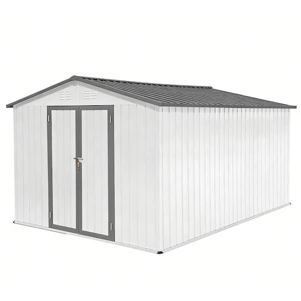 12 ft. W x 10 ft. D Metal Outdoor Garden Sheds, White and Grey (120 sq. ft. )