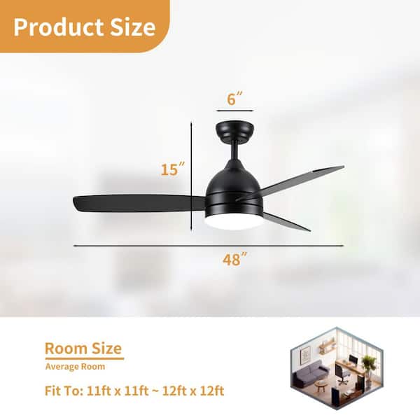48 in. Integrated LED Indoor Downrod Mount Matte Black Standard Ceiling Fan with Dimmable Light and Remote DC Motor